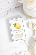 Jocelyn & Co. Lemon Mug Cake Mix box on a pale marble countertop