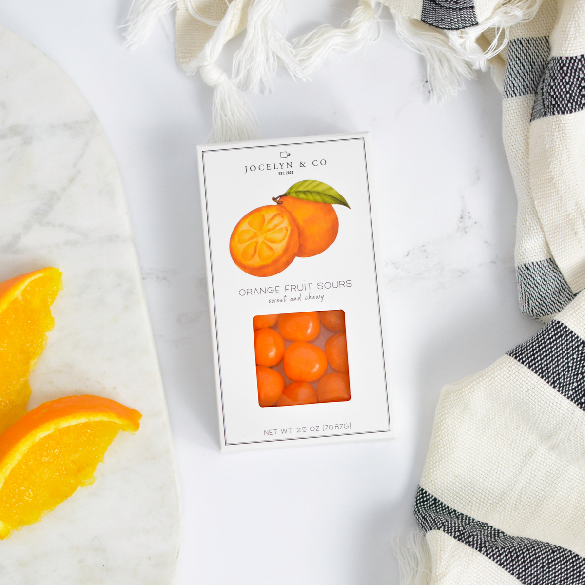 Jocelyn & Co. Orange Sours — rectangular box