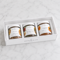 Jocelyn & Co. Mixed Nuts, Fruit & Nuts, and Mediterranean Apricots in a white three-jar rigid gift box