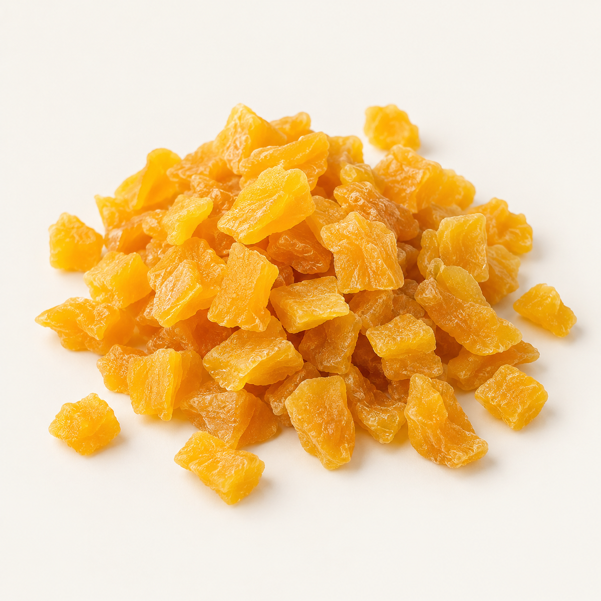 Small diced sweetened dried mango on warm ivory