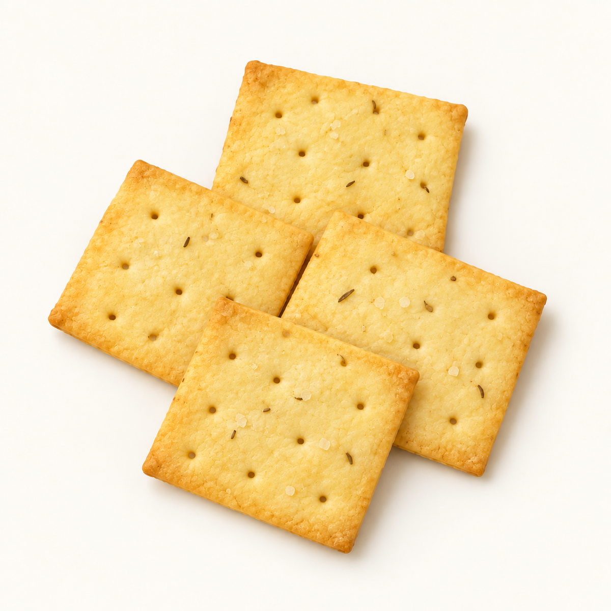Square Olive Oil & Sea Salt Crackers, loose pieces on warm ivory