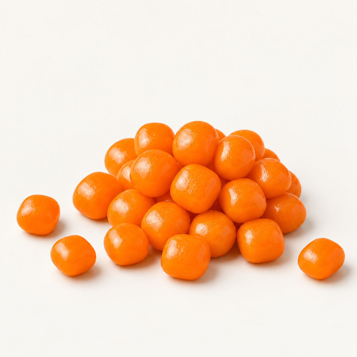 Orange Sours in a small pile on warm ivory