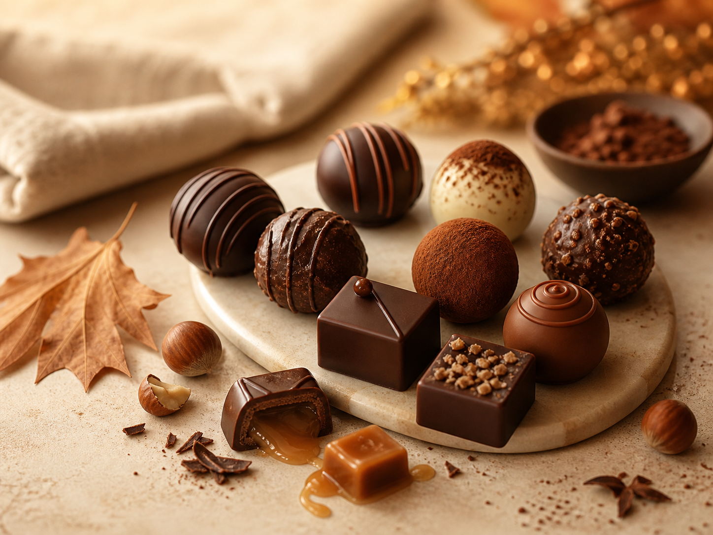 Assorted fall chocolate truffles and caramels