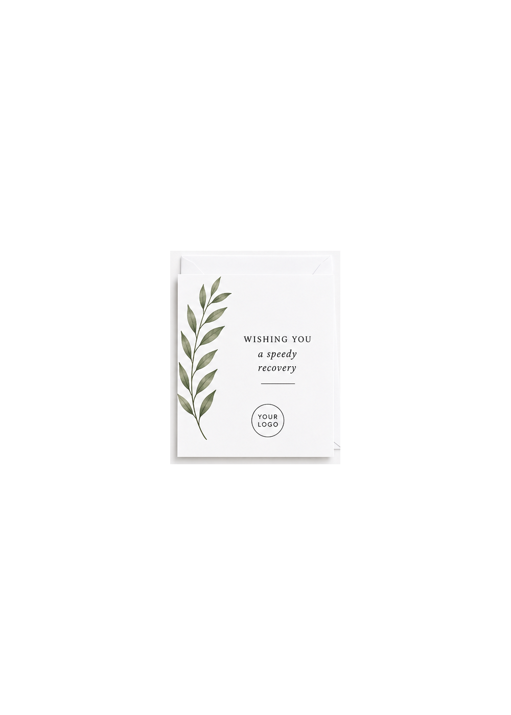 Get Well 5 x 7 greeting card with white envelope and custom logo placement