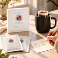 Reconnect Request Gift featuring Jocelyn & Co pour-over coffee, matte black mug, and handwritten note asking Can we reconnect over coffee?